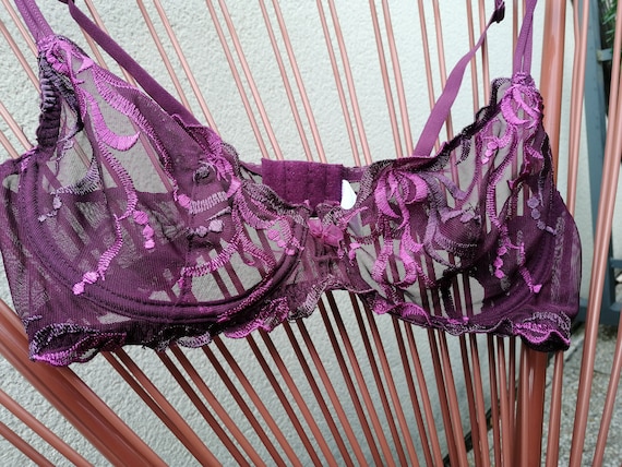 Sheer, Net Bra, Underwire Unused Dark Purple and Pink Mint Condition Size  36C 