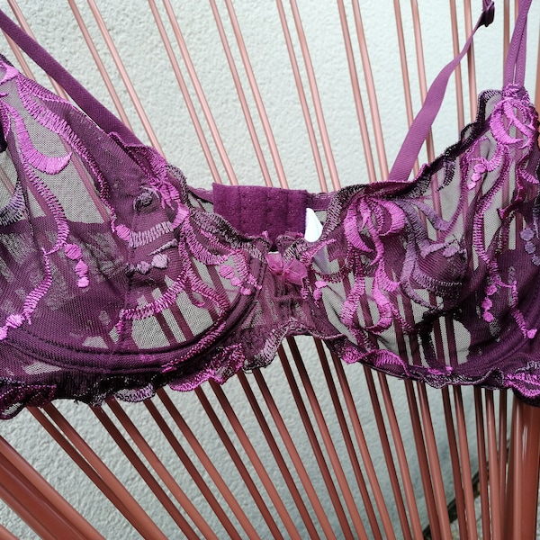 Sheer, net bra, Underwire unused dark purple and pink mint condition size 36C