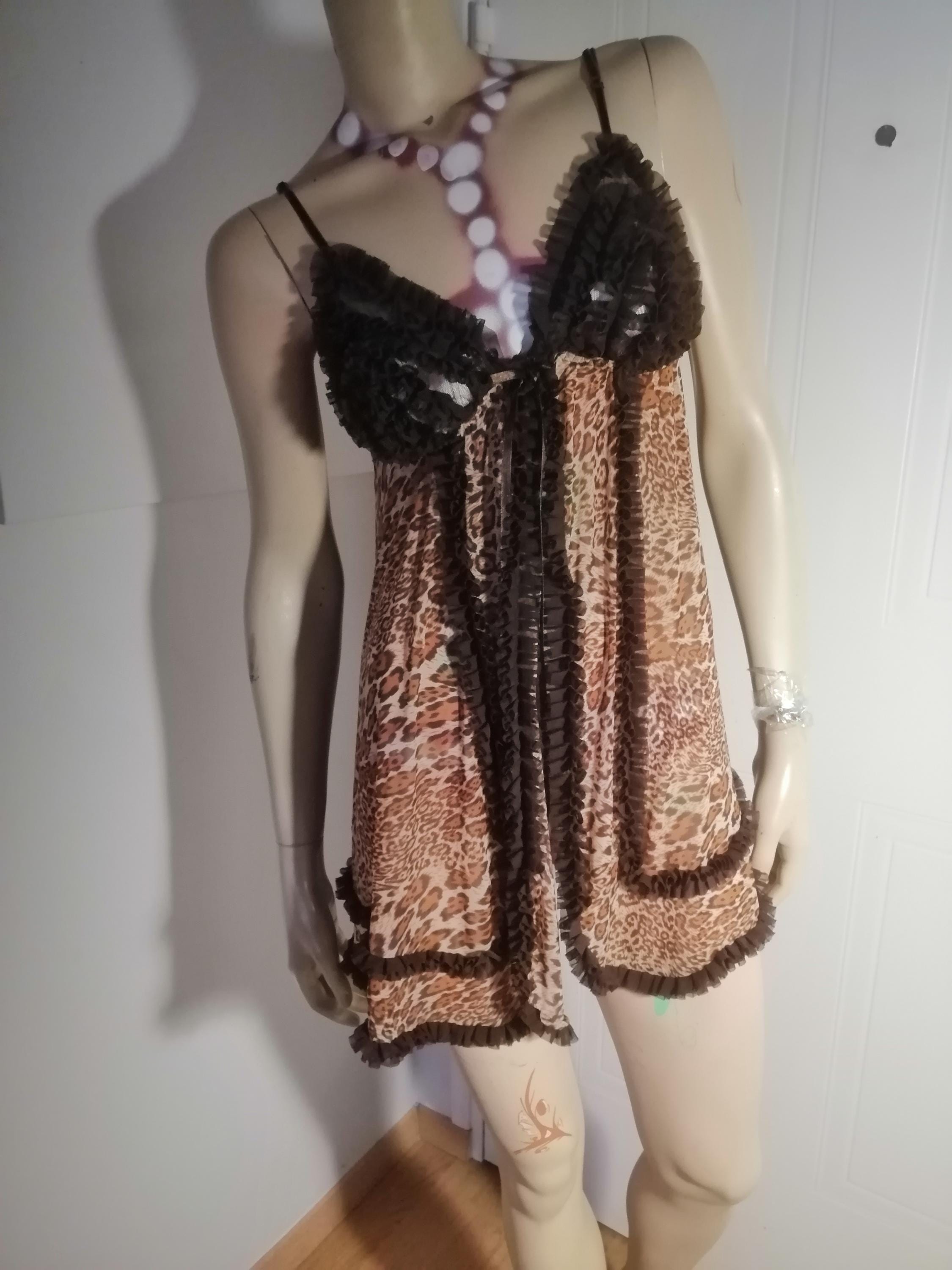 Robe Mini Vintage ELISSA - Imprimé Animal (Gris & Blanc) - Taille L - Manches Courtes - Neuf Sans Étiquettes