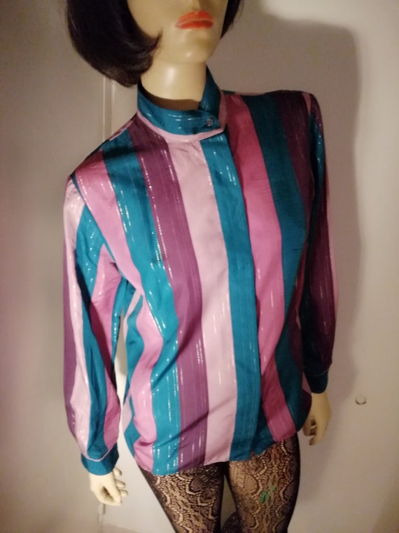 Vintage 1980s metallic striped blouse size FR 42 … - image 6
