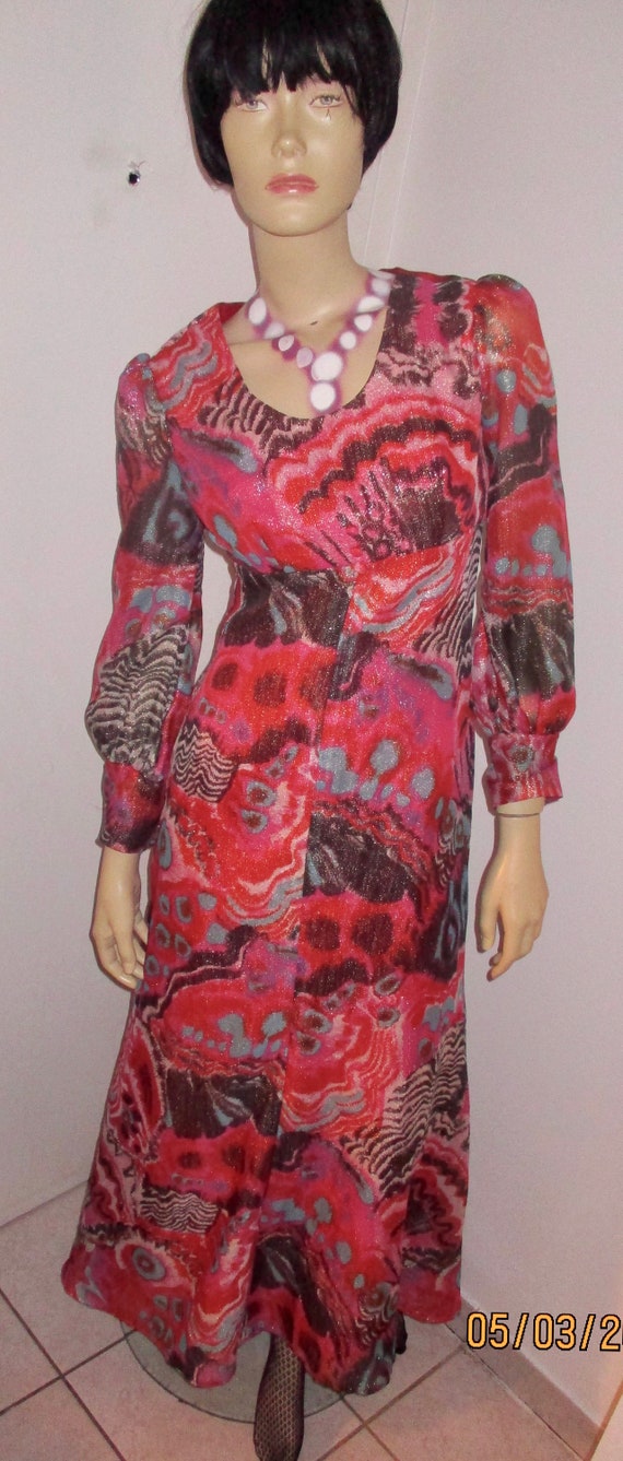 Vintage 1970S Maxi Psychedelic Metallic Dress Siz… - image 2