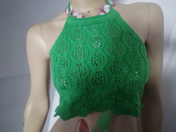 Vintage 1950s /60s Handmade Wool green Cropped Ha… - image 10