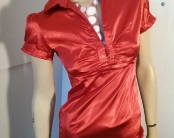 Vintage 1980s Satin Red disco blouse size Small