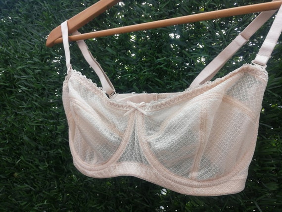 Vintage 1950s Original cream, boned unused burlesque bra see through size 32E UK