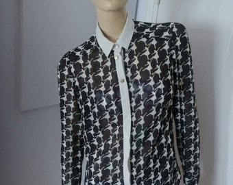 1980s see through Ballerina pictures on The Blouse Black and white size UK 12 /38 Blouse /shirt