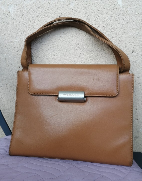 Vintage 90s Real light Brown Leather Handbag, wri… - image 9