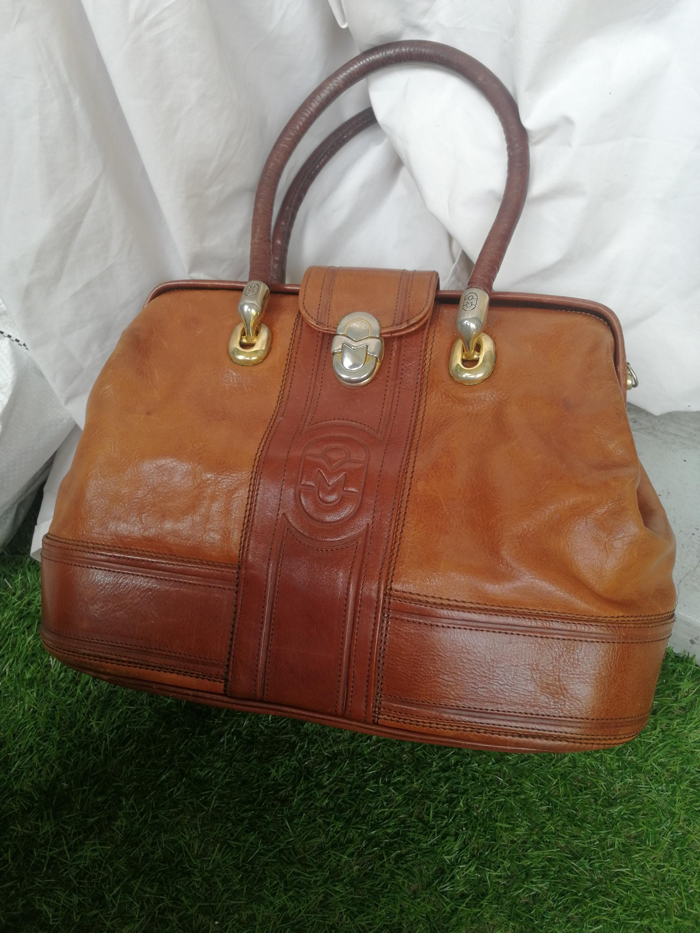 Marino Orlandi Brown Leather Drawstring Tote with Gold Hardware I love nice leather bags! I main image 3