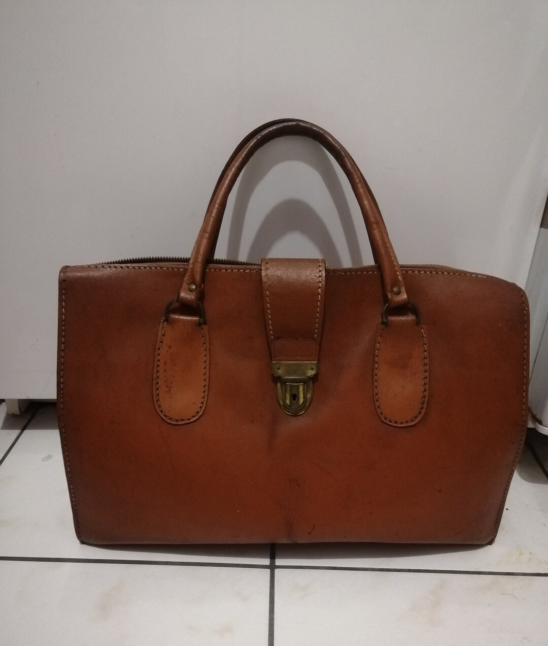 French Vintage Leather Square Bag Women