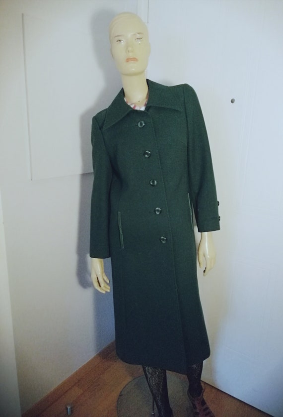 Vintage 1970s Karner Pure New Wool, Dark Green Maxi Coat Size