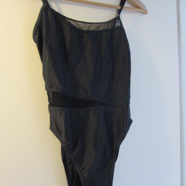 Vintage Schwarzer 1980er-Jahre-Einteiler mit hoher Taille, ungewöhnlicher Badeanzug, Größe UK 8/10