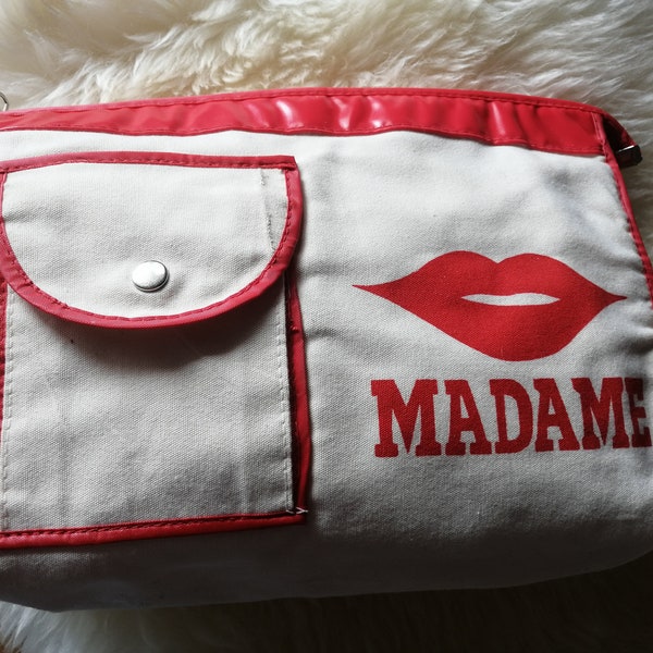 Vintage 1970s/80s Handbag/makeup purse with Red Lips Madame mint condition