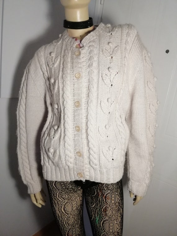 Vintage 1980s Irish Aran, handmade chunky knit rea