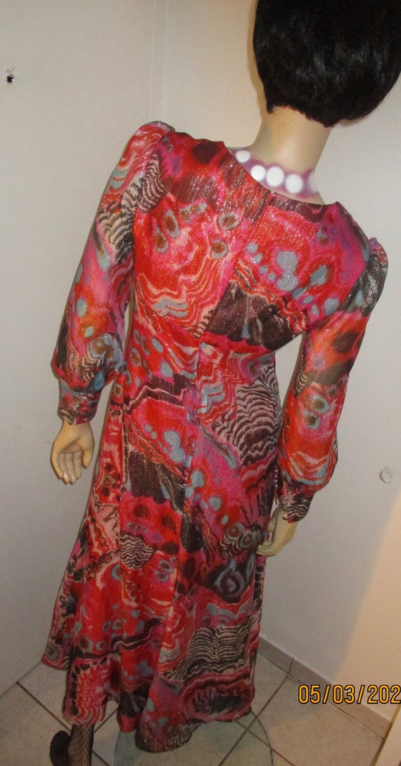 Vintage 1970S Maxi Psychedelic Metallic Dress Siz… - image 7