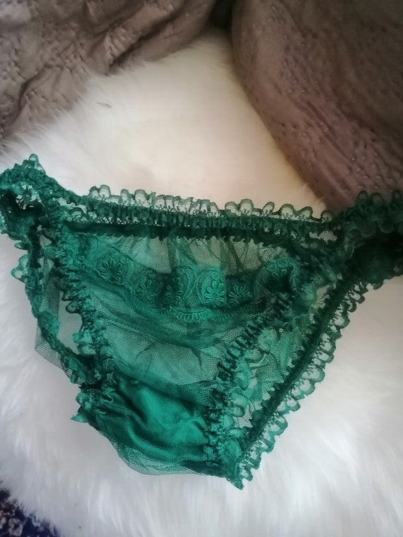 Vintage 1960s Original French Panties/knickers Size Ex Small, Green Net  Lace See Through 