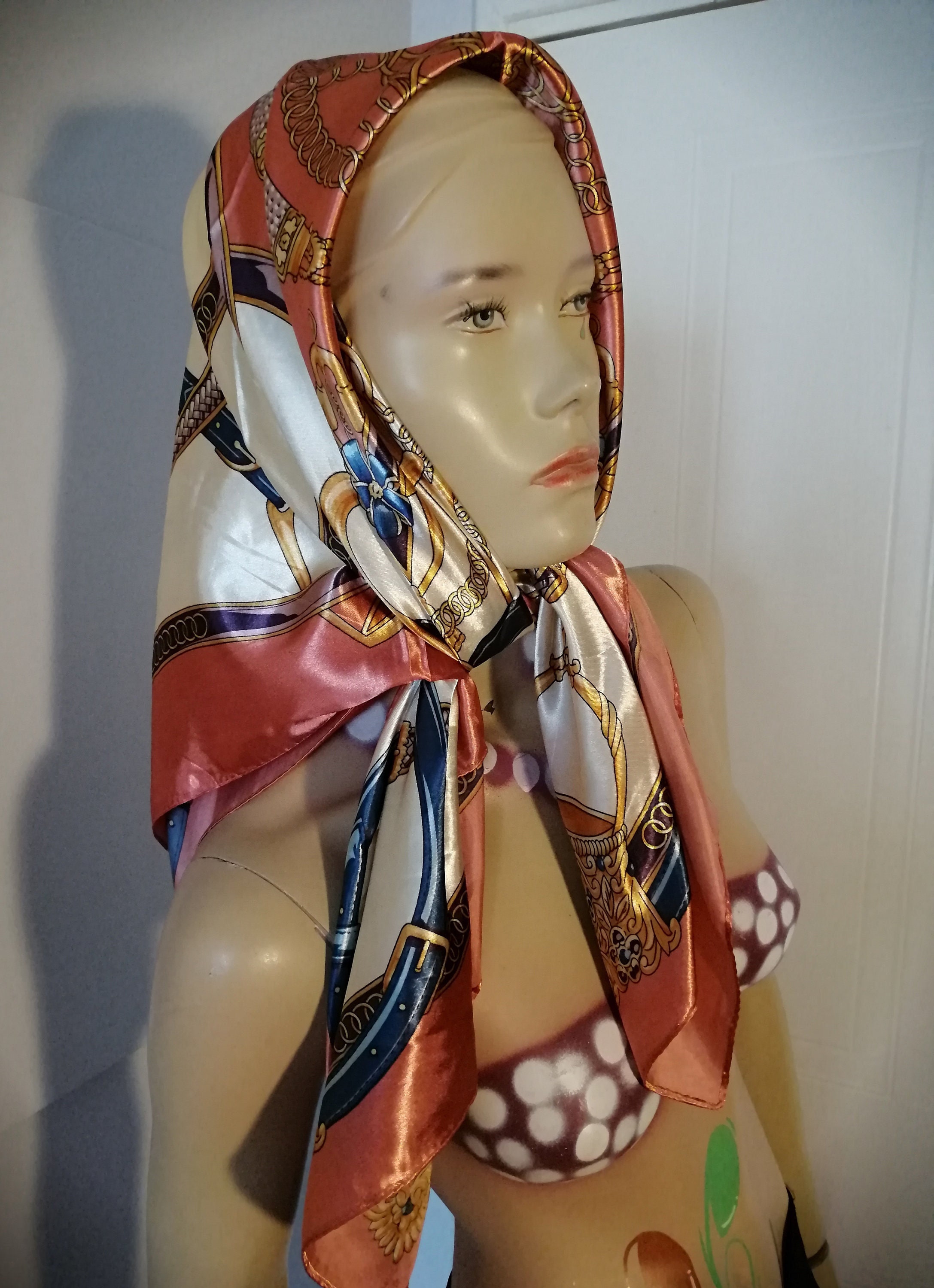 Vintage 1980s 100%silk Pink Scarf, Scarves Large Size Made in