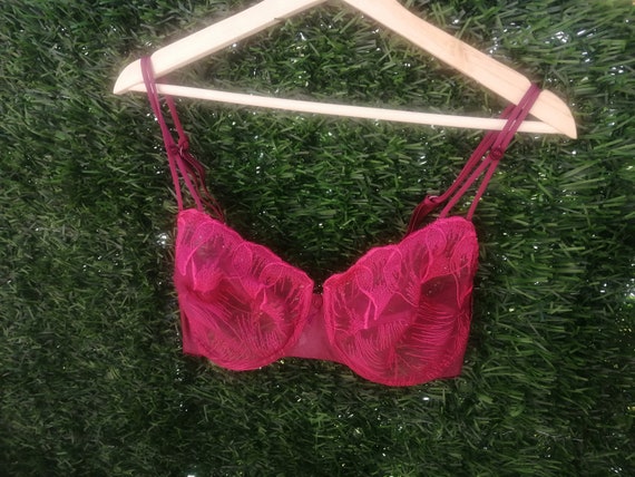 Stylish Pink and Black Mesh Bra, Size 38C