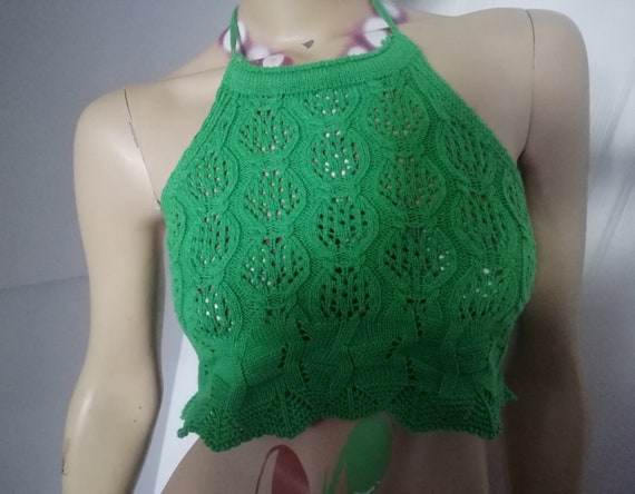 Vintage 1950s /60s Handmade Wool green Cropped Ha… - image 5