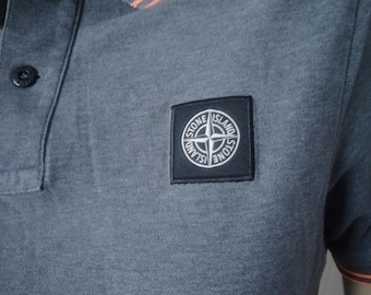 Camisa polo Stone Island 90/2000 slim fit unissex, prata e laranja, manga curta, tamanho pequeno.