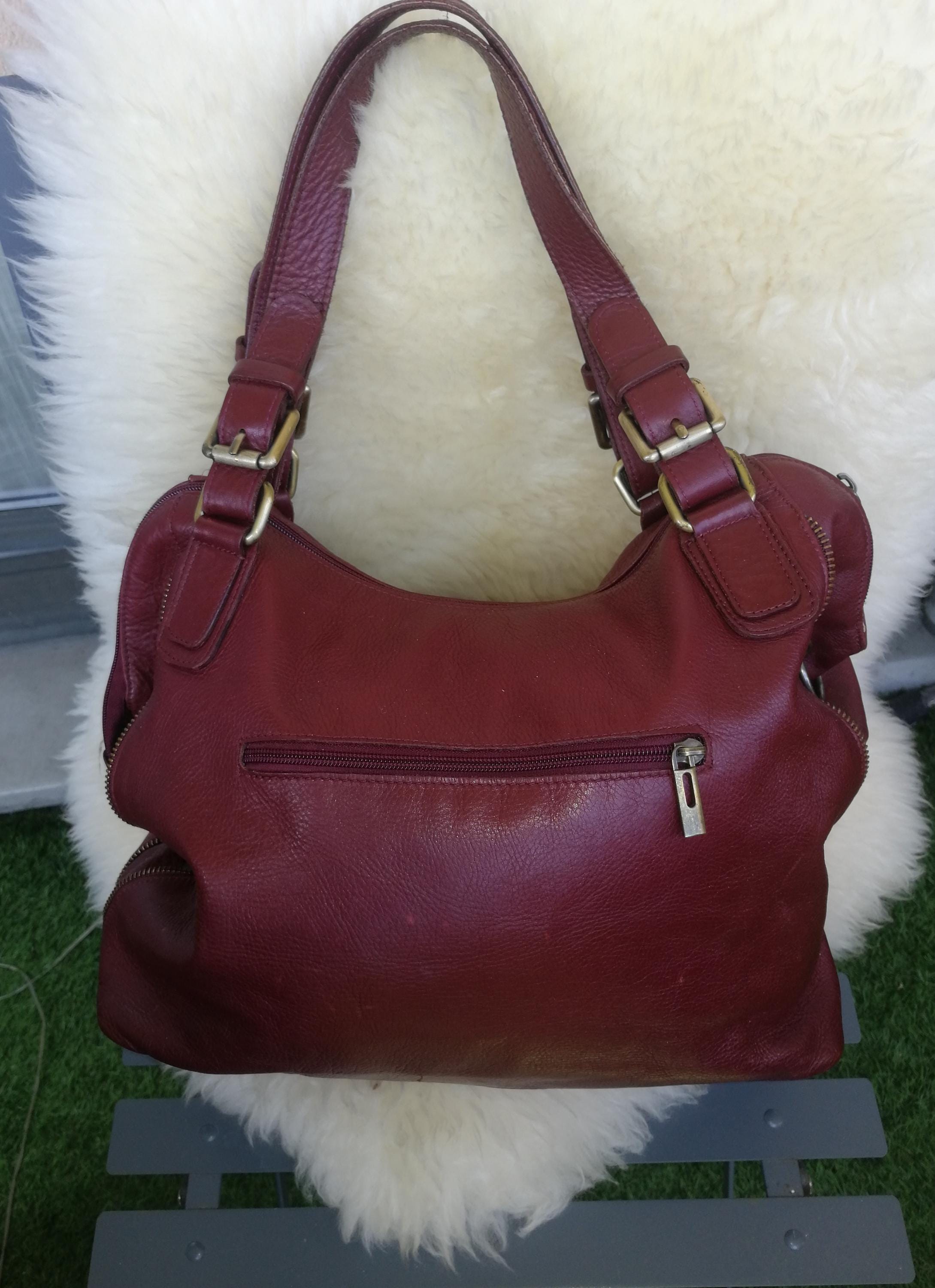 バッグ Made in Italy real leather hand bag Vintage 90s Real Italian Leather Burgundy, Dark Red Shoulder