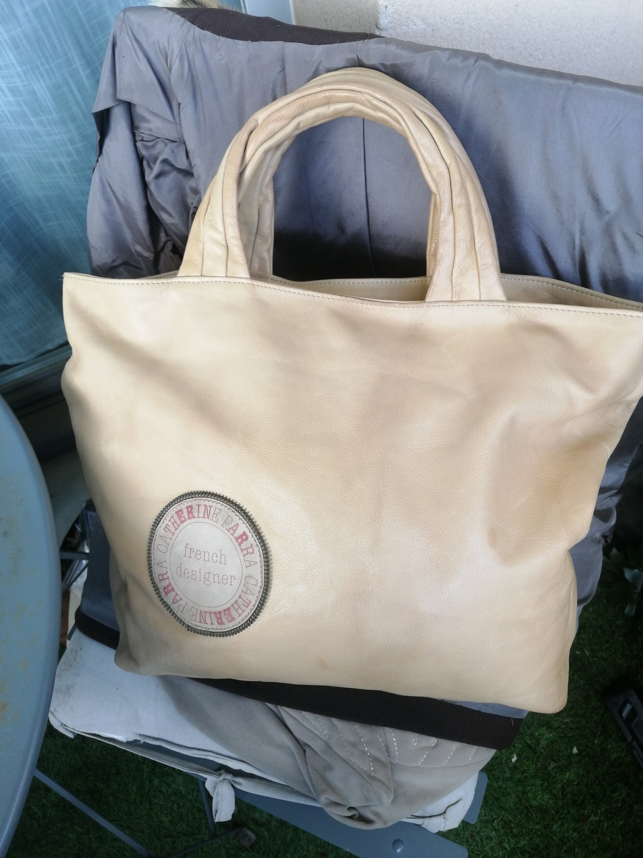 CATHERINE PARRA コラージュバッグ 90s Catherine Parra Cream Leather Used Cross Over, Shoulder