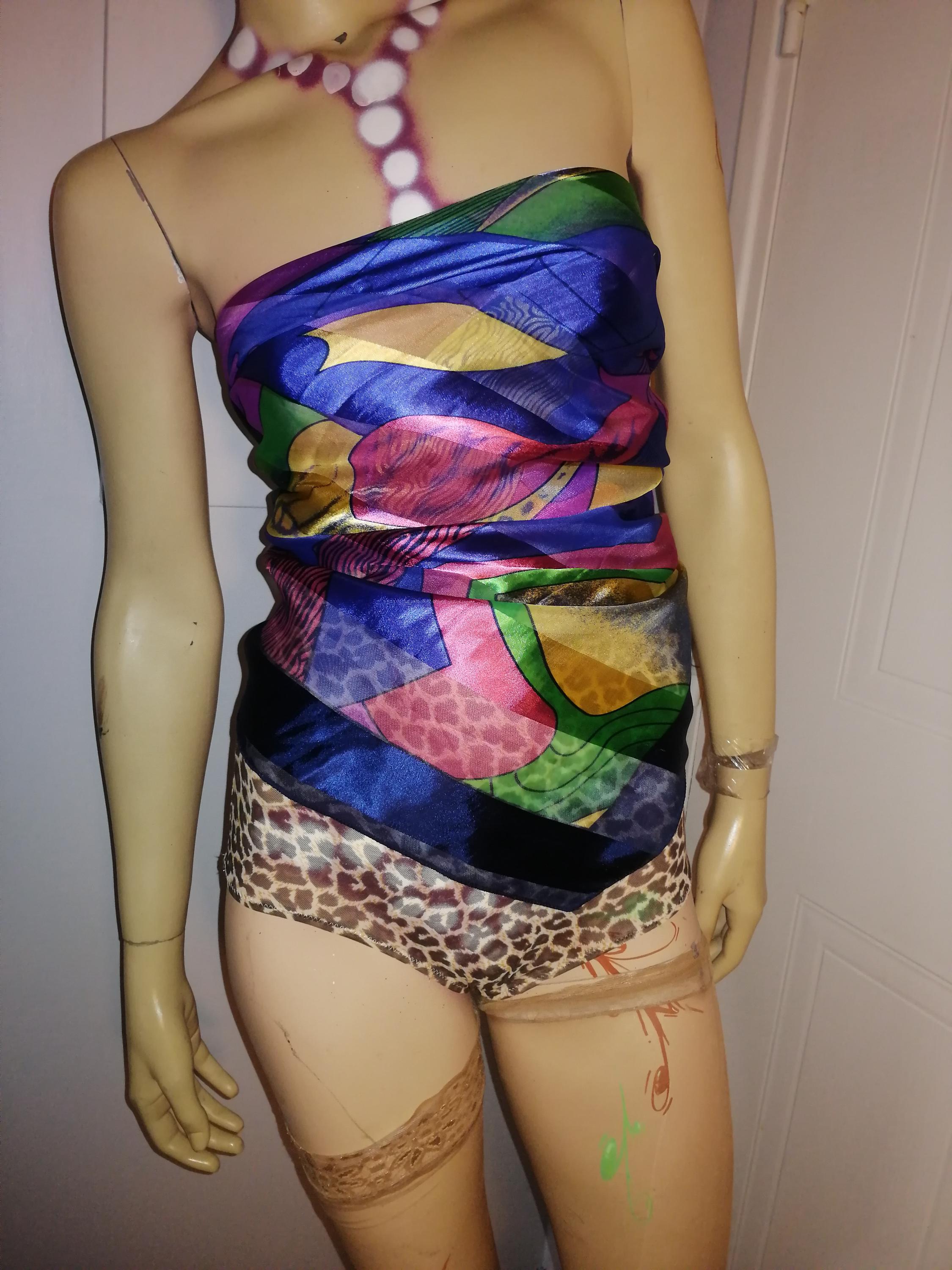 Vintage 1980s Original Satin and Silk Scarf, Wrap Boob Tube Waist