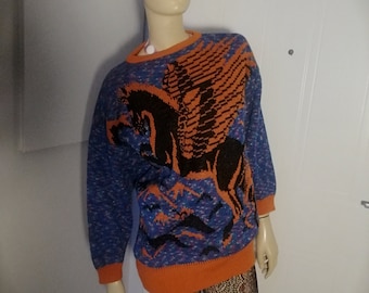 Vintage 1980s French Horse wool jumper by Pulsion Paris made in France size medium