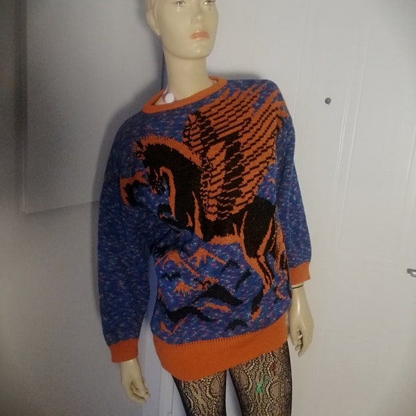 Vintage 1980s French Horse wool jumper by Pulsion Paris made in France size medium