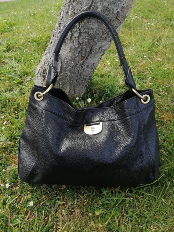 Vintage 90s Real Thick Black Leather Shoulder Bag /handbag Amazing