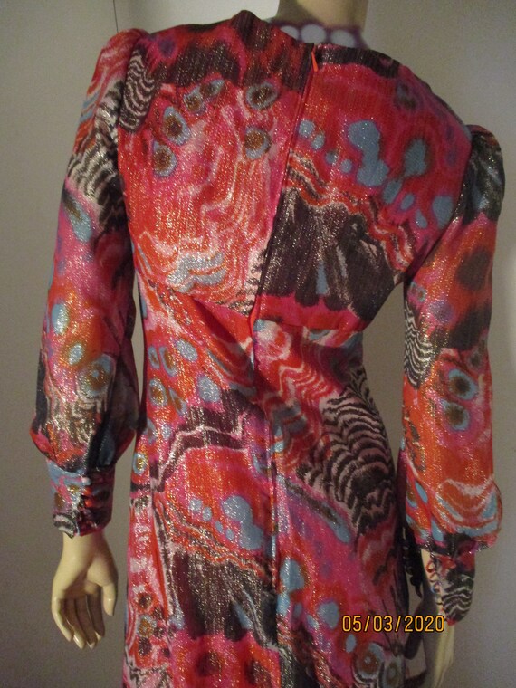 Vintage 1970S Maxi Psychedelic Metallic Dress Siz… - image 6