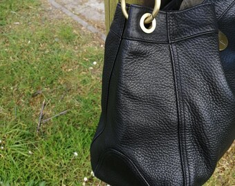 Vintage 90s Real Thick Black Leather Shoulder Bag /handbag Amazing