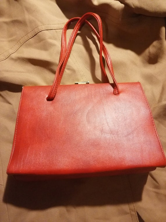 1960s vintage dark red vinyl Kelly bag /handbag Gem