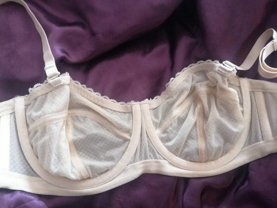 Vintage 1950s Original cream, boned unused burlesque bra see through size 32E UK View 3