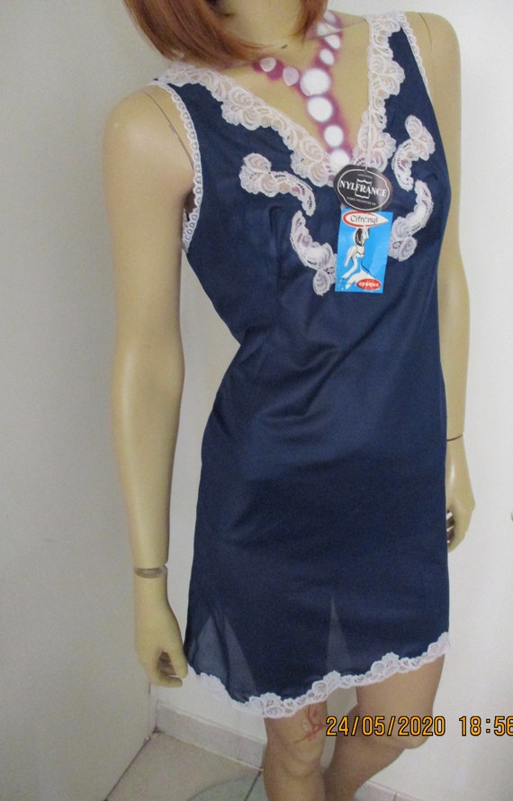 Vintage 1960S Original With Tags Navy Satin Full … - image 4