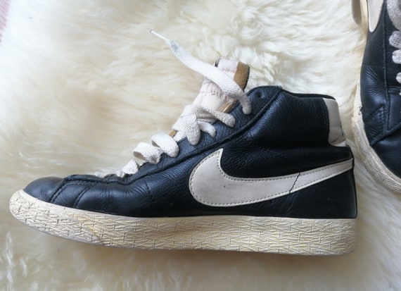 Vintage Black 90s Leather NIKE Hightop Trainers Great Condition Size UK 5 and Half USA Size 8 Etsy Canada