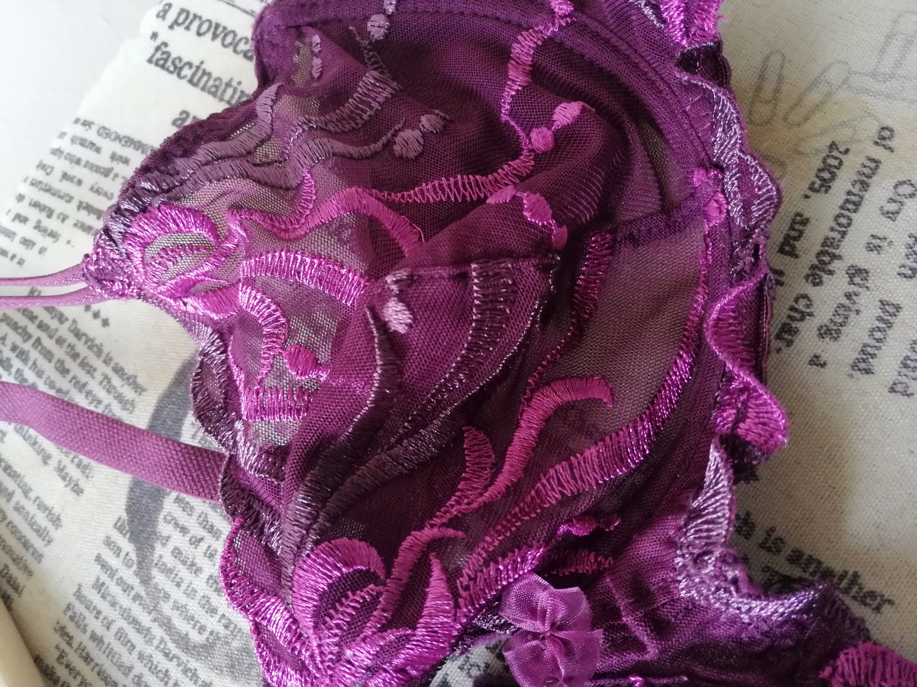 Sheer, Net Bra, Underwire Unused Dark Purple and Pink Mint Condition Size  36C 