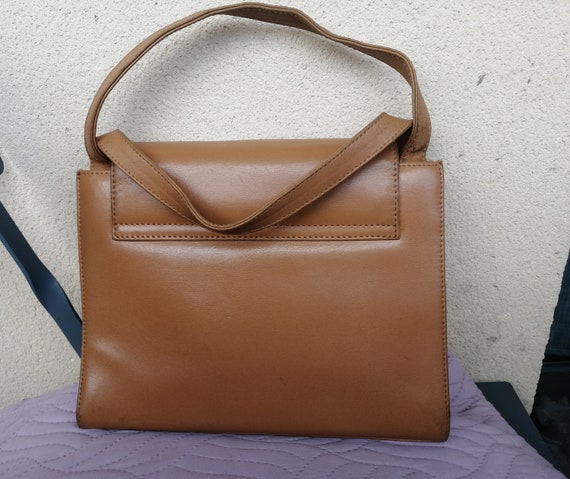 Vintage 90s Real light Brown Leather Handbag, wri… - image 4