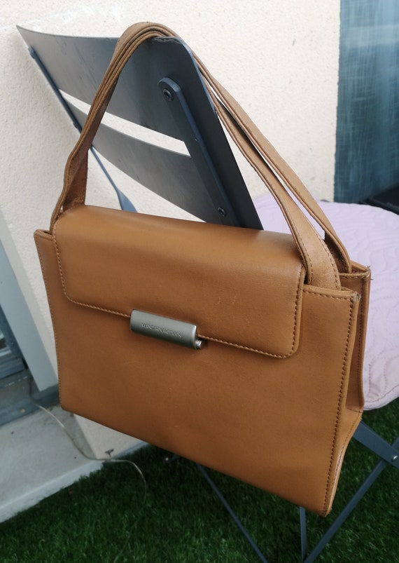 Vintage 90s Real light Brown Leather Handbag, wri… - image 5