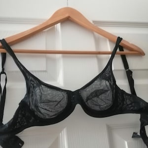 Vintage 1990 La Perla Black muy transparente, neto ver a través de sujetador Underwire tamaño Reino Unido 32A /eur70/Fr80