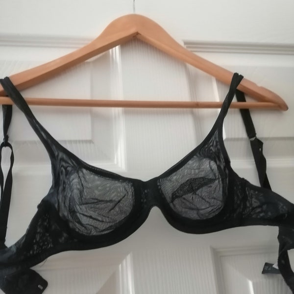 Vintage 1990's La Perla Black very sheer, net see through Underwire bra size UK 32A /eur70/Fr80