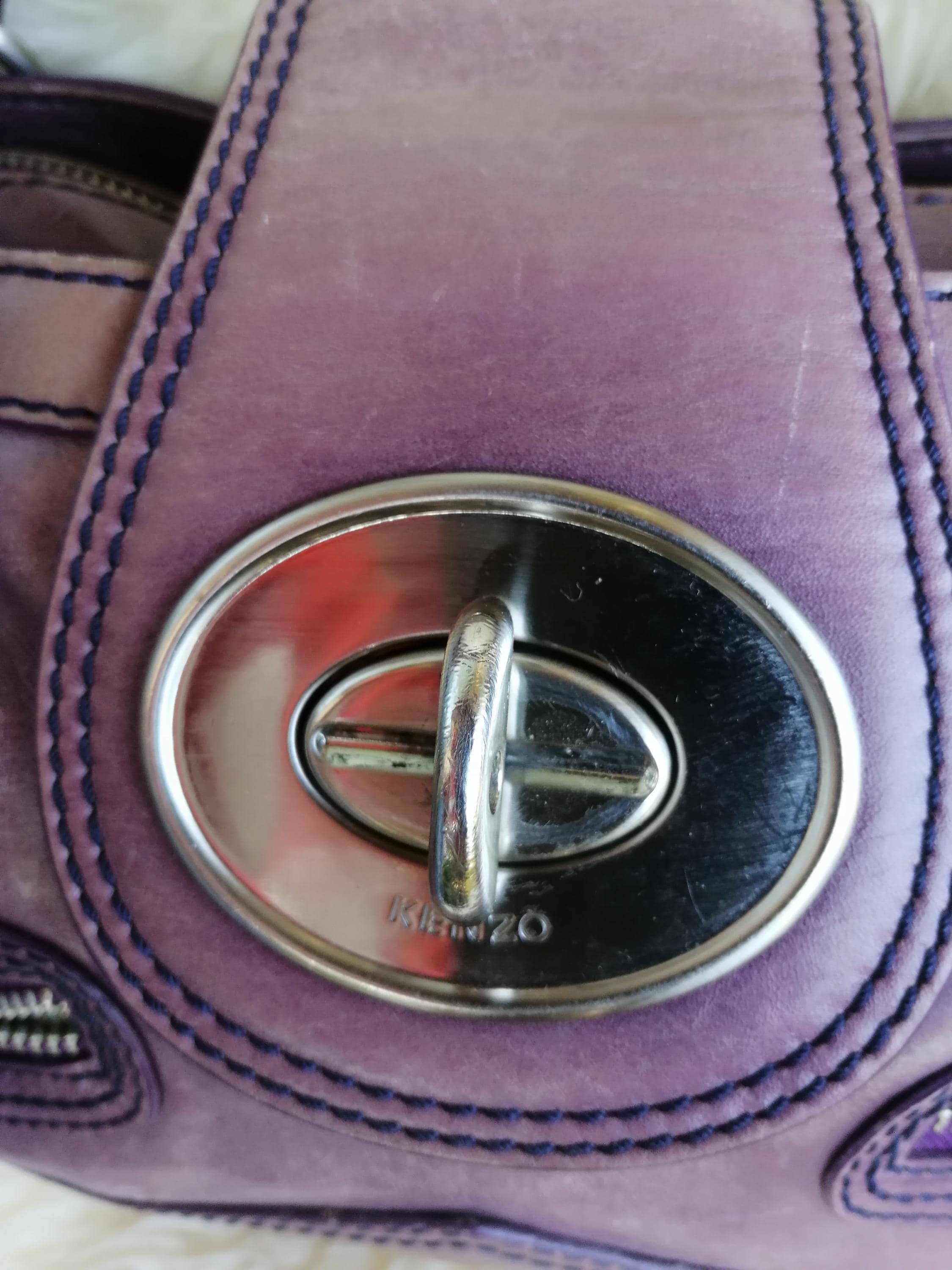 Vintage Kenzo Original Purple Leather Handbag, Wrist Shoulder Bag