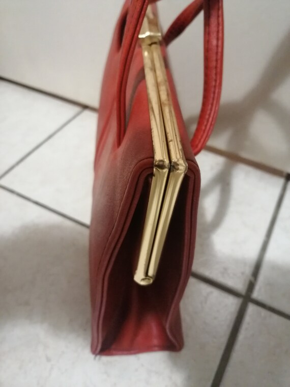 1960s vintage dark red vinyl Kelly bag /handbag Gem