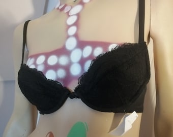 90s Original Hello Boys Black, Lace Wonderbra, Unused with Tags size small 32A UK, fr 85A, Eur 70A,