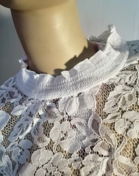 Vintage 1980s french cotton, lace see through jum… - image 4