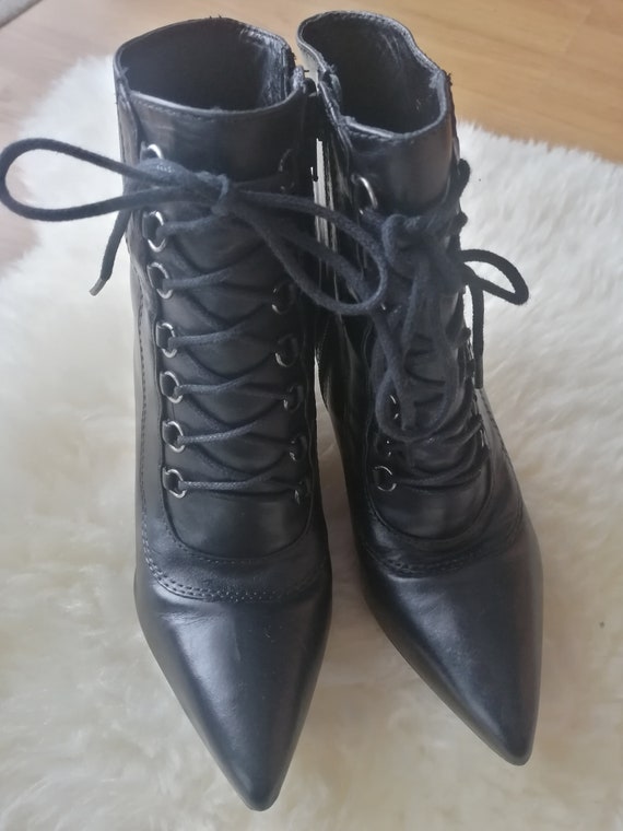 Vintage 90s real Leather fetish style lace up hig… - image 10