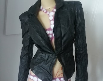 Vintage 1980s original Black leather Bolero /Cropped /Shrug jacket size small in mint condition