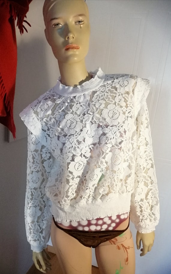 Vintage 1980s french cotton, lace see through jum… - image 1
