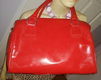 Vintage 90s Red Patent Leather High Gloss Finish Hand bag wrist bag Deadstock unused mint condition