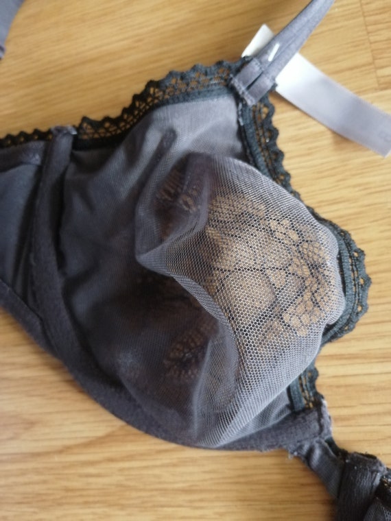 90s unused bra net lace, with tags, Grey and blac… - image 3