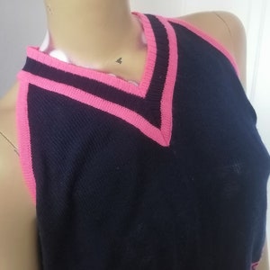 Vintage 1970s Italian classic Tank top/pullover /half jumper dark blue and pink small to medium