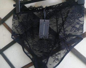 Black, Lace unused Nylon Knickers see through high leg size XS USA size 4 By Kiki de montparnasse